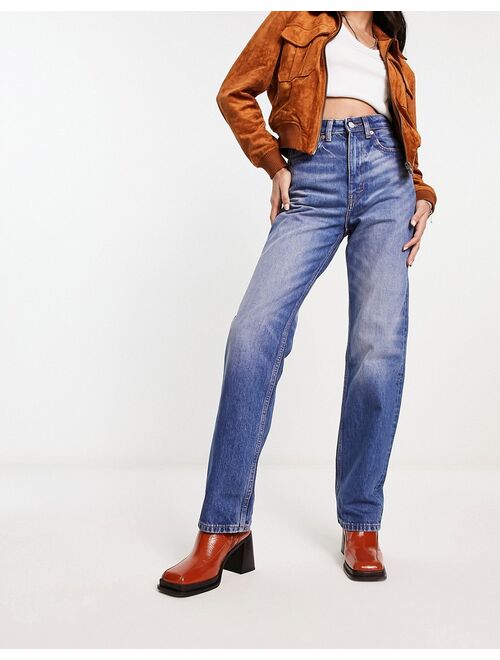 Weekday Rowe high waist straight leg jeans in wave blue