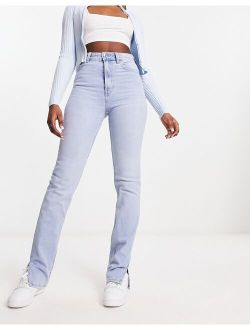 split hem jeans in light blue