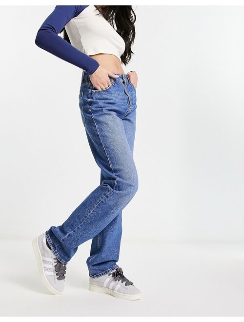 Bershka straight leg jeans in mid blue