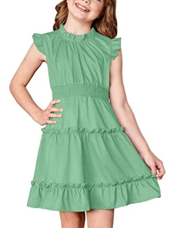 BesserBay Girls Tiered Dress Sleeveless Ruffle Summer Swing Dress 4-12 Years