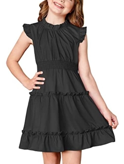 BesserBay Girls Tiered Dress Sleeveless Ruffle Summer Swing Dress 4-12 Years