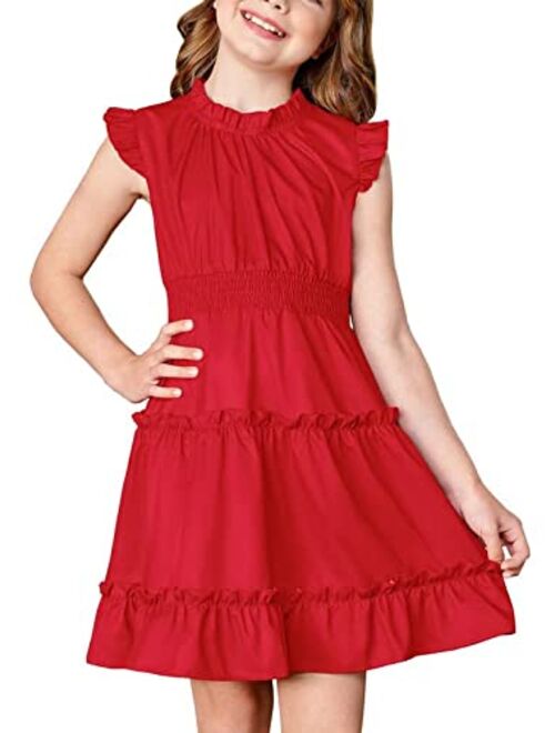 BesserBay Girls Tiered Dress Sleeveless Ruffle Summer Swing Dress 4-12 Years