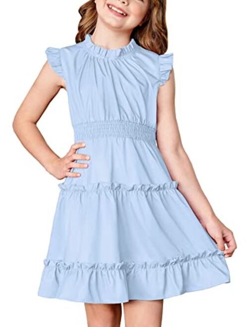 BesserBay Girls Tiered Dress Sleeveless Ruffle Summer Swing Dress 4-12 Years