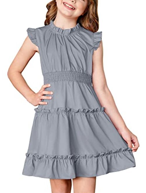 BesserBay Girls Tiered Dress Sleeveless Ruffle Summer Swing Dress 4-12 Years