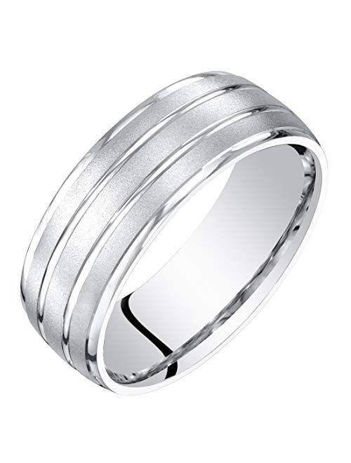 Peora Men's 14K White Gold Wedding Ring Band 7mm Satin Finish Comfort Fit Sizes 8 to 14