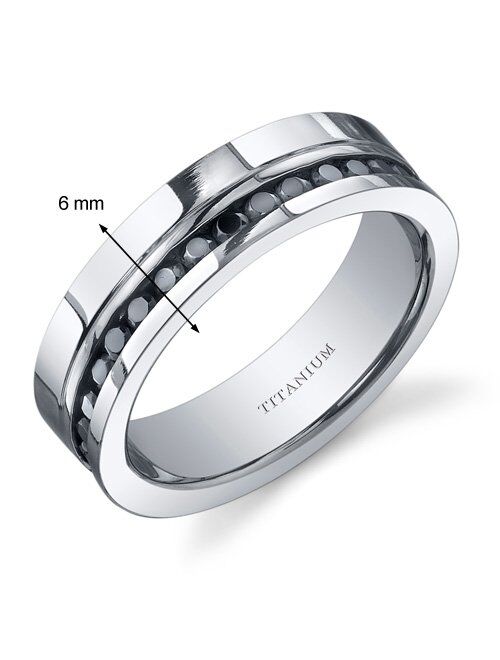 Peora Black Cubic Zirconia Mens 6mm Titanium Eternity Wedding Band Ring Sizes 8 to 13