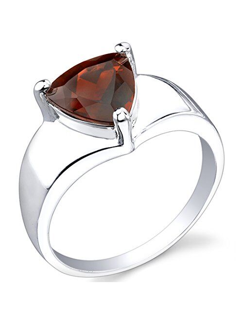 Peora Garnet Ring in Sterling Silver, Minimalist Solitaire, Trillion Cut 8mm, 2.25 Carats, Comfort Fit, Sizes 5 to 9