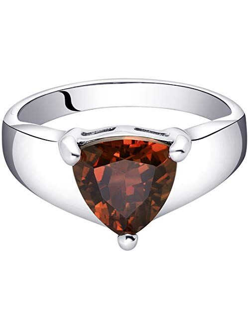 Peora Garnet Ring in Sterling Silver, Minimalist Solitaire, Trillion Cut 8mm, 2.25 Carats, Comfort Fit, Sizes 5 to 9