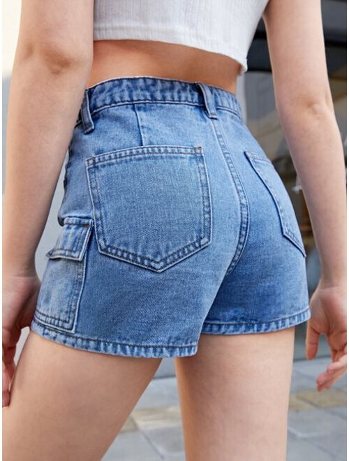 SHEIN Teen Girls Flap Pocket Denim Shorts