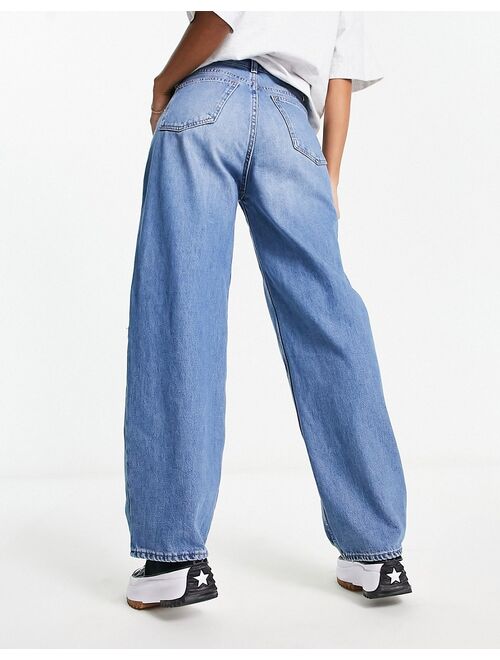 Weekday Rail mid rise baggy fit jeans in seventeen blue wash