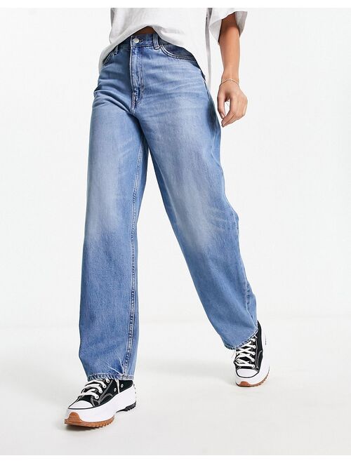 Weekday Rail mid rise baggy fit jeans in seventeen blue wash