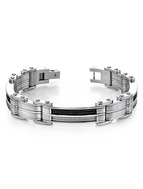 Peora Mens Stainless Steel Bracelet, Two-tone, College Graduation Gift for Him