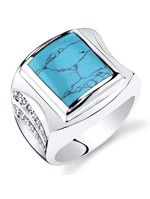 Peora Mens Simulated Turquoise Centurion Ring Sterling Silver Sizes 8 To 13