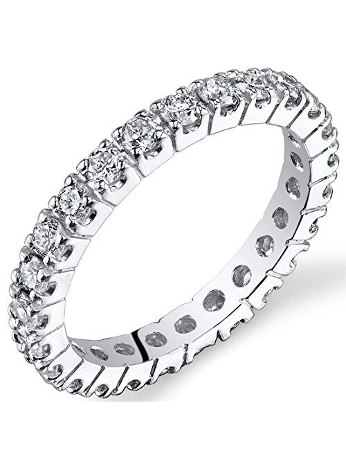 Peora Solid 14K White Gold 1 Carat Lab Grown Diamond Eternity Ring for Women, Round Brilliant Cut, E-F Color, Wedding Anniversary 2mm Band, Sizes 4 to 9