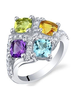 Sterling Silver Four Stone Quad Ring Sizes 5 to 9 in Various Gemstones