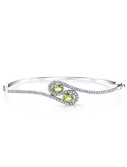 Peridot Infinity Hinged Bangle Bracelet for Women 925 Sterling Silver, Natural Gemstone, 1 Carat total Oval Shape 6x4mm, 2.25 inches diameter