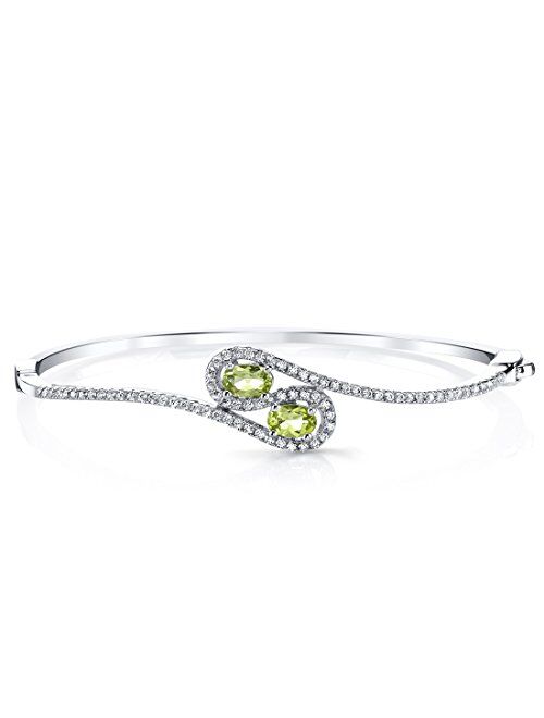 Peora Peridot Infinity Hinged Bangle Bracelet for Women 925 Sterling Silver, Natural Gemstone, 1 Carat total Oval Shape 6x4mm, 2.25 inches diameter