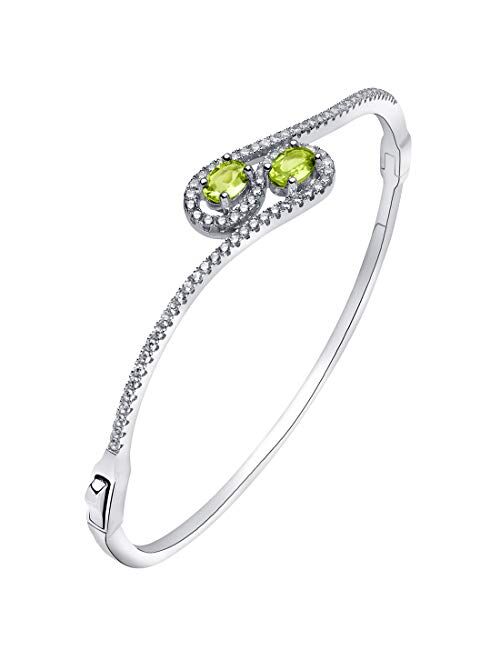 Peora Peridot Infinity Hinged Bangle Bracelet for Women 925 Sterling Silver, Natural Gemstone, 1 Carat total Oval Shape 6x4mm, 2.25 inches diameter