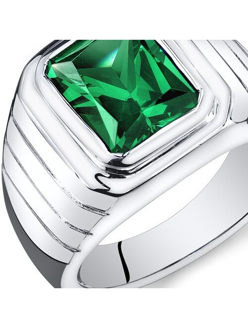 Peora Men's Simulated Emerald Modern Signet Ring 925 Sterling Silver, 5.50 Carats Octagon Shape 11x9mm, Sizes 8 to 10