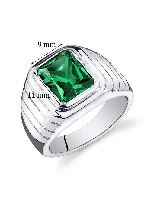 Peora Men's Simulated Emerald Modern Signet Ring 925 Sterling Silver, 5.50 Carats Octagon Shape 11x9mm, Sizes 8 to 10