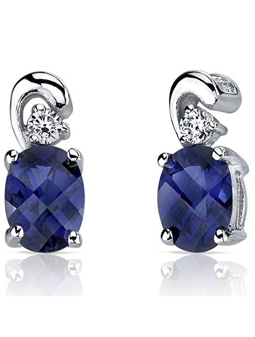 Peora College Graduation Gift for Her, Sterling Silver Earrings, Created Blue Sapphire Studs 2 Carats for Women, Daughter