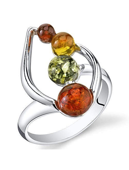 Peora Genuine Baltic Amber Open Leaf Ring for Women 925 Sterling Silver, Rich Cognac, Olive Green, Honey Yellow Colors, Sizes 5 to 9