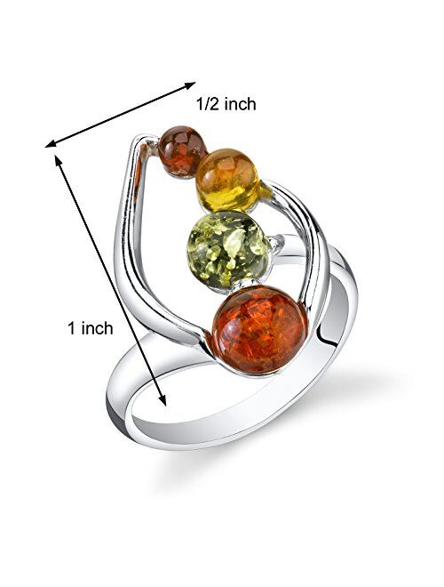 Peora Genuine Baltic Amber Open Leaf Ring for Women 925 Sterling Silver, Rich Cognac, Olive Green, Honey Yellow Colors, Sizes 5 to 9