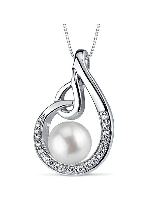 Peora Freshwater Cultured White Pearl Teardrop Knot Pendant Necklace in Sterling Silver, 8mm Round Button Shape, with 18 inch Chain