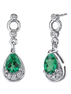 1.00 Carats Simulated Emerald Dangle Earrings in Sterling Silver