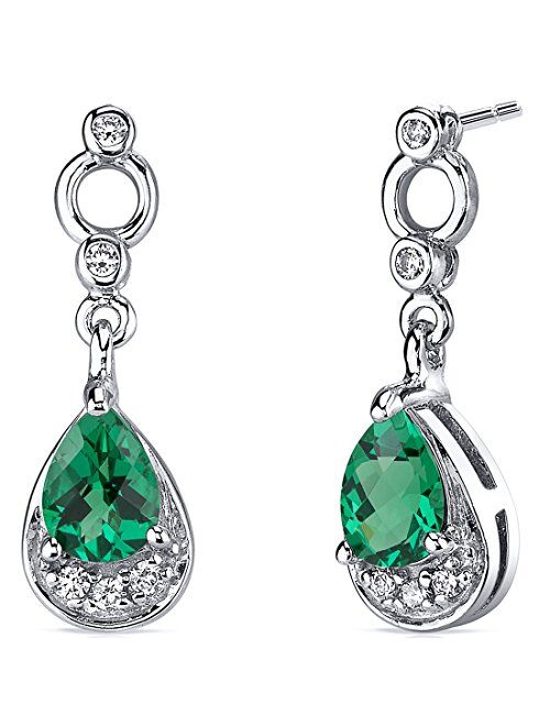 Peora 1.00 Carats Simulated Emerald Dangle Earrings in Sterling Silver