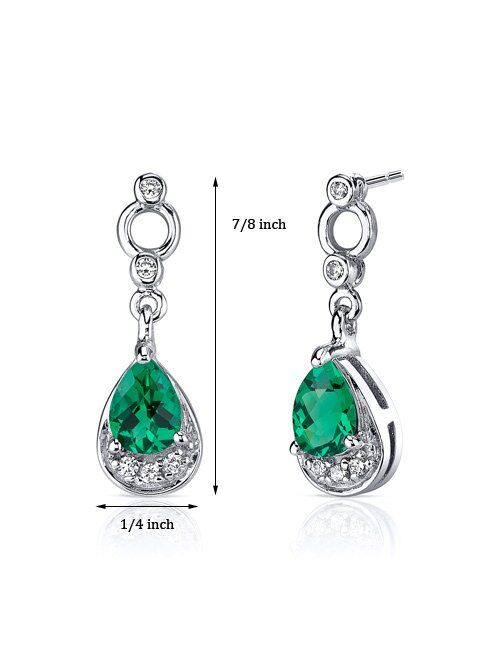 Peora 1.00 Carats Simulated Emerald Dangle Earrings in Sterling Silver