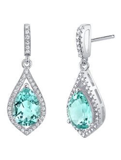 Simulated Paraiba Tourmaline Teardrop Earrings for Women 925 Sterling Silver, 4.75 Carats total Pear Shape 10x7mm, Friction Backs