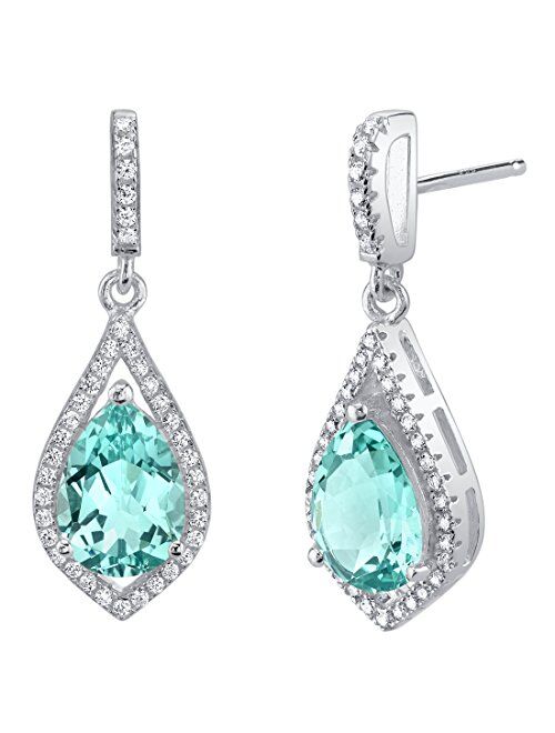 Peora Simulated Paraiba Tourmaline Teardrop Earrings for Women 925 Sterling Silver, 4.75 Carats total Pear Shape 10x7mm, Friction Backs