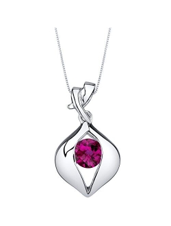 925 Sterling Silver Ribboned Solitaire Pendant Necklace for Women in Various Gemstones, Round Shape 6mm, with 18 inch Italian Chain