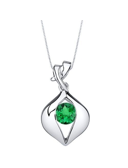 925 Sterling Silver Ribboned Solitaire Pendant Necklace for Women in Various Gemstones, Round Shape 6mm, with 18 inch Italian Chain