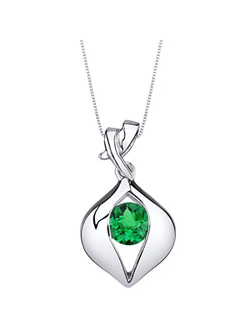 Peora 925 Sterling Silver Ribboned Solitaire Pendant Necklace for Women in Various Gemstones, Round Shape 6mm, with 18 inch Italian Chain