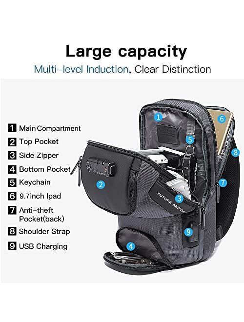 BANGE Sling Bag, Waterproof Men's Chest Bag Shoulder bags Crossbody Sling Backpack for Men