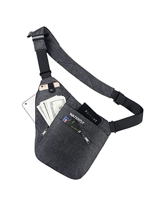 WATERFLY Sling Crossbody Chest Bag: Slim Anti-Theft Cross Body Bag Over Shoulder Backpack Stealth Side Pack Man Woman