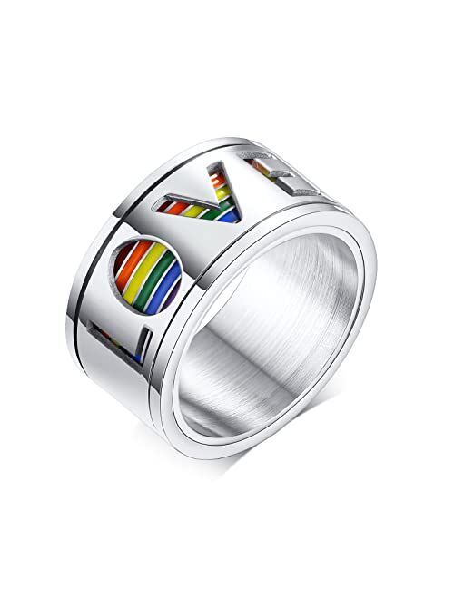 MPRAINBOW Enamel Rainbow LGBT Pride Ring 5mm Star Heart to Heart Rainbow Lesbian & Gay Rings, Stainless Steel Love Heart LGBTQ Pride Rings Jewelry