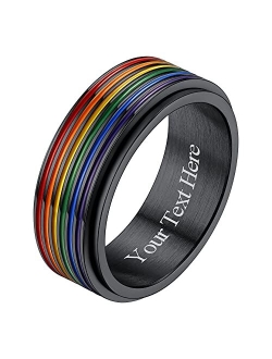 Richsteel Stainless Steel Rainbow LGBT Spinner Ring LOVE IS LOVE Gay Lesbians Pride Jewelry Fidget Band Rings for Men Women, Size 7-12 (with Gift Box)