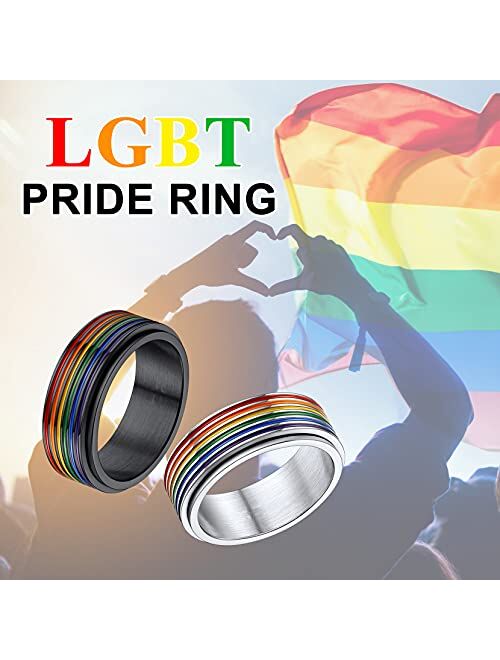 Richsteel Stainless Steel Rainbow LGBT Spinner Ring LOVE IS LOVE Gay Lesbians Pride Jewelry Fidget Band Rings for Men Women, Size 7-12 (with Gift Box)