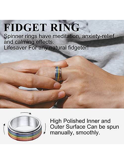 Richsteel Stainless Steel Rainbow LGBT Spinner Ring LOVE IS LOVE Gay Lesbians Pride Jewelry Fidget Band Rings for Men Women, Size 7-12 (with Gift Box)