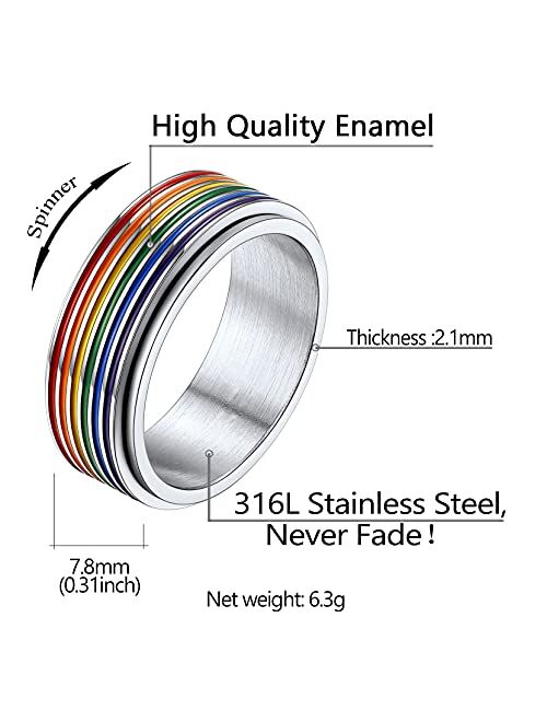 Richsteel Stainless Steel Rainbow LGBT Spinner Ring LOVE IS LOVE Gay Lesbians Pride Jewelry Fidget Band Rings for Men Women, Size 7-12 (with Gift Box)