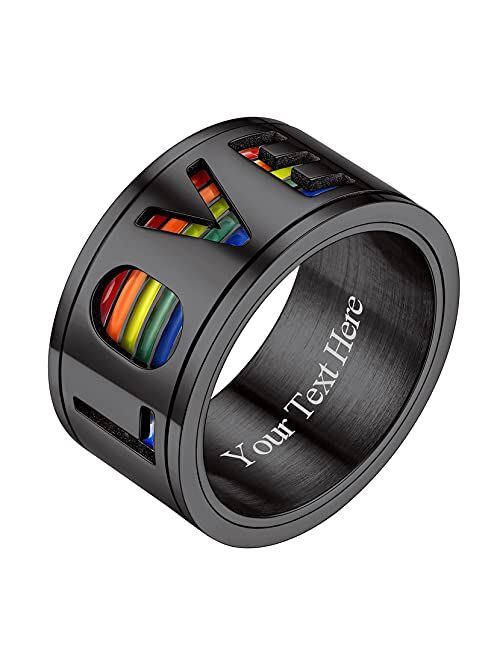 Richsteel Stainless Steel Rainbow LGBT Spinner Ring LOVE IS LOVE Gay Lesbians Pride Jewelry Fidget Band Rings for Men Women, Size 7-12 (with Gift Box)