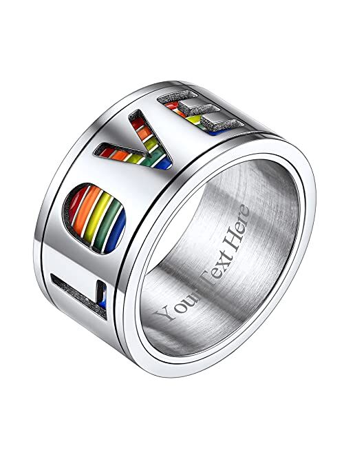 Richsteel Stainless Steel Rainbow LGBT Spinner Ring LOVE IS LOVE Gay Lesbians Pride Jewelry Fidget Band Rings for Men Women, Size 7-12 (with Gift Box)