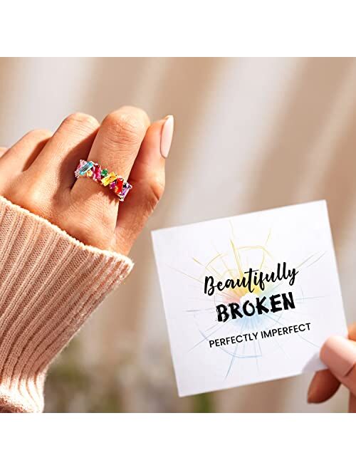 STORYJEWELLERY Story Jewellery Rainbow Ring for Women, Gold Plated Rainbow Eternity Ring, Baguette Rainbow Ring, Rainbow Jewelry Gifts for Women