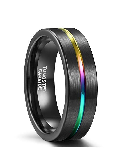 SHINYSO 5mm 7mm Tungsten Carbide Rainbow Rings Centre Groove Wedding Band for Men Women Matte Finish Comfort Fit Size 4-12