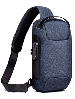 HOXSURY Sling Backpack USB Anti-Theft Waterproof Chest Daypack Casual Shoulder Bag (Blue)