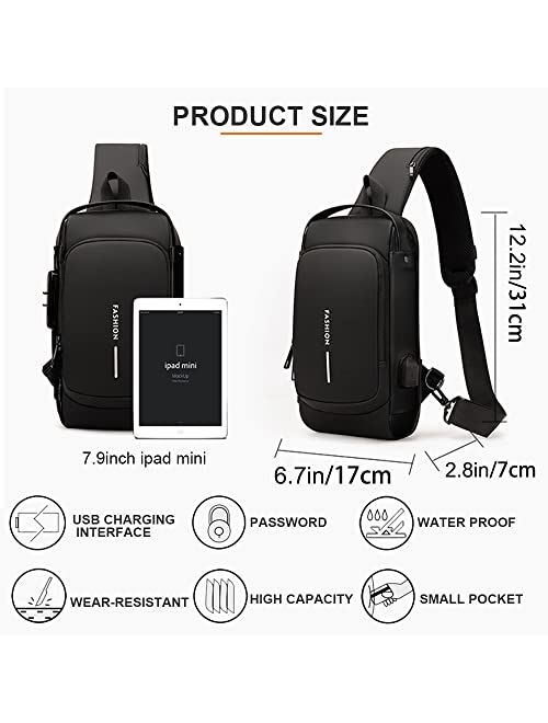 HOXSURY Sling Backpack USB Anti-Theft Waterproof Chest Daypack Casual Shoulder Bag (Blue)