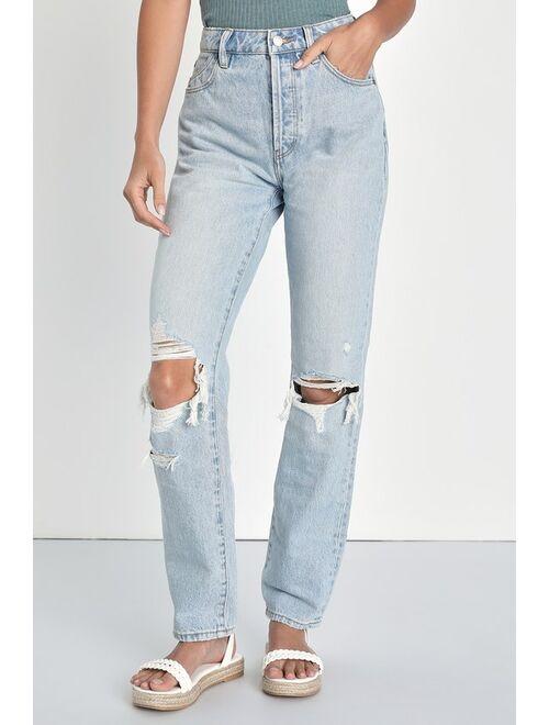 Rolla's Classic Straight Light Wash Distressed High Rise Denim Jeans